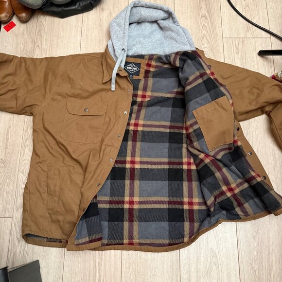 Work N Sport Men's Shirt Jacket Sz 2X Brown Canvas Flannel Lined Hooded - Picture 3 of 8
